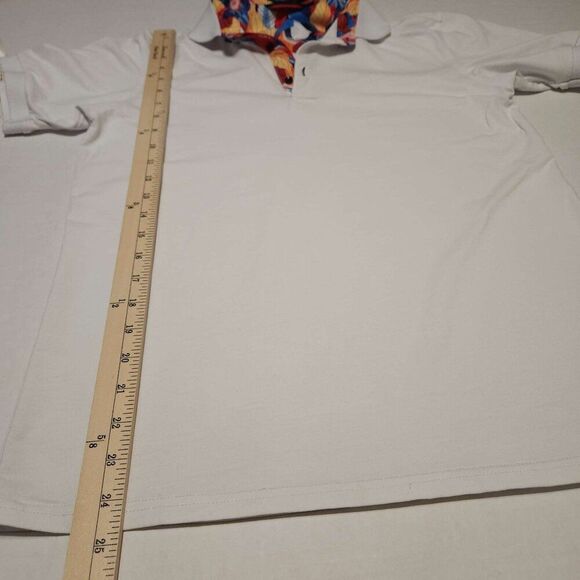 Cotton Stretch white polo Contrasting collar in colorful print Men's small - Picture 6 of 12